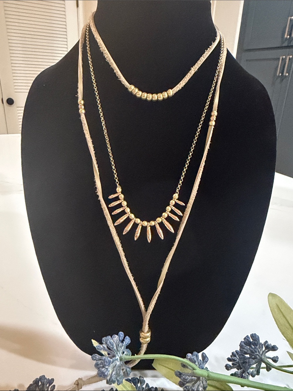 Layered Leather Gold-Tone Multi Strand Lariat Necklace - Women Jewelry